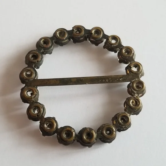 Vintage halo scarf ring silver tone paste stones rhinestones scarf clip - Picture 5 of 14